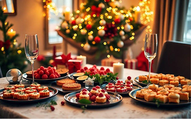 Repas de Noel d'entreprise avec decoration festive